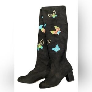 Funny She Jill FSJ Knee High Embroidered Butterfly Boots Size 9 like new